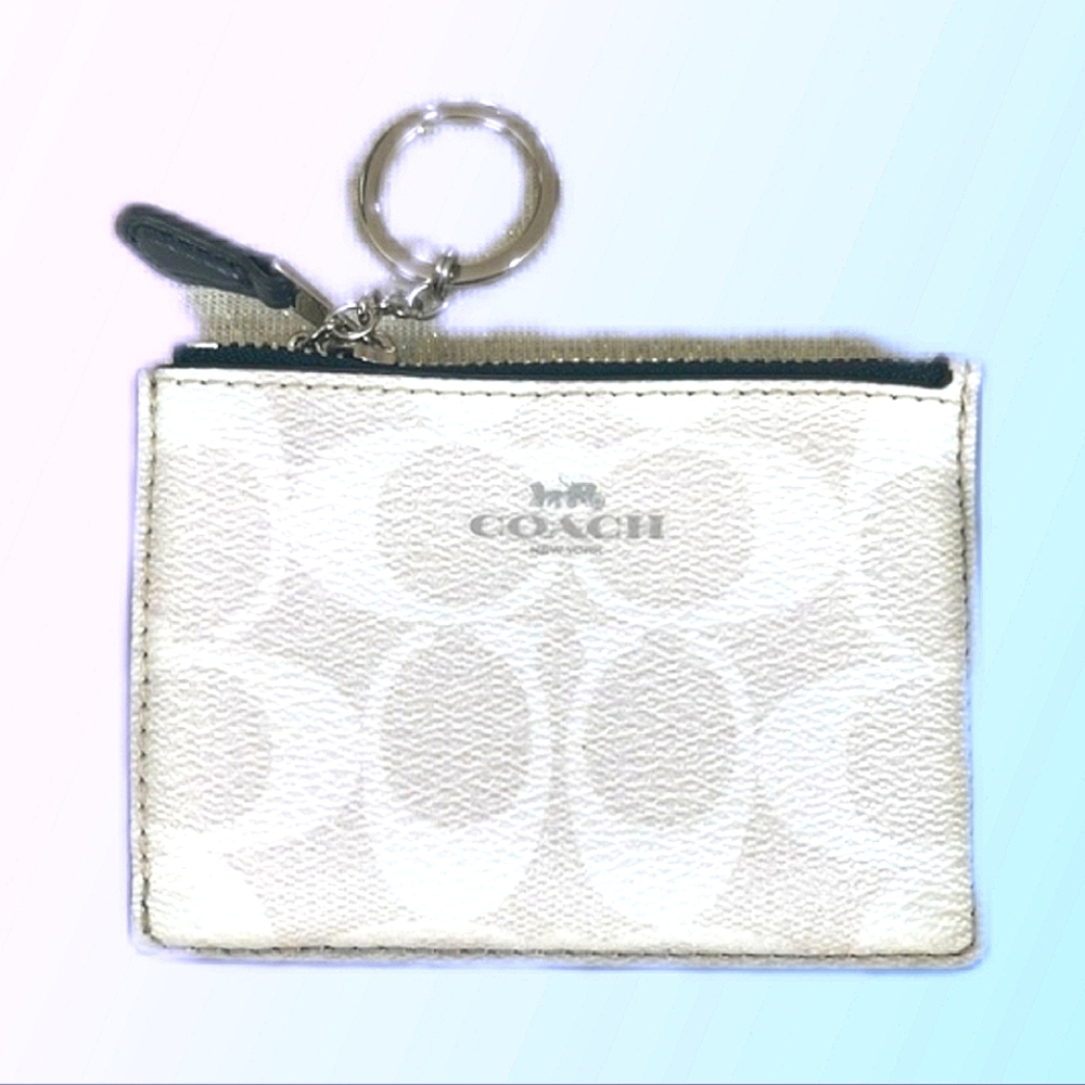 COACH Mini Skinny ID Card Case Keychain Wallet Chalk/Navy Blue